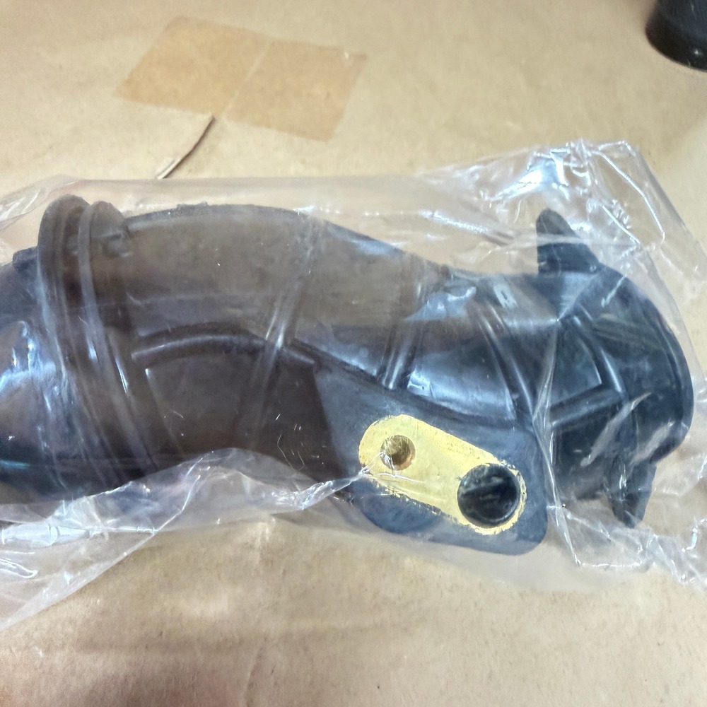 Black Rubber Air Intake Hose Boot Ribbed Curved S-Shape with‎ Brass Port 7 Inch